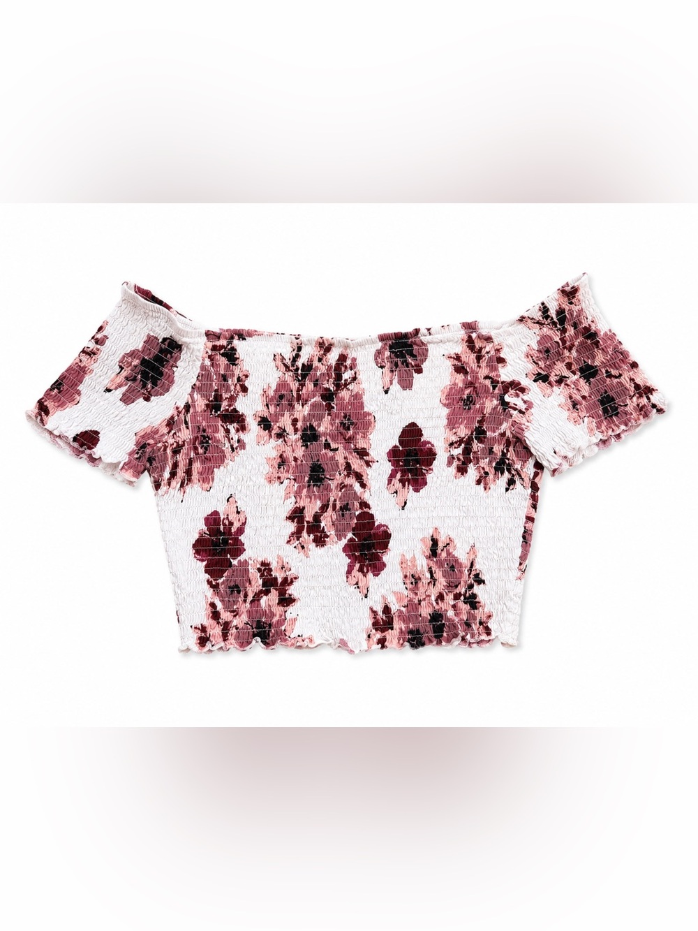 Charlotte Russe Floral Smocked Off Shoulder Crop Top Medium Boho Cottagecore